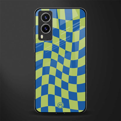 green blue trippy check pattern glass case for vivo v21e 5g image