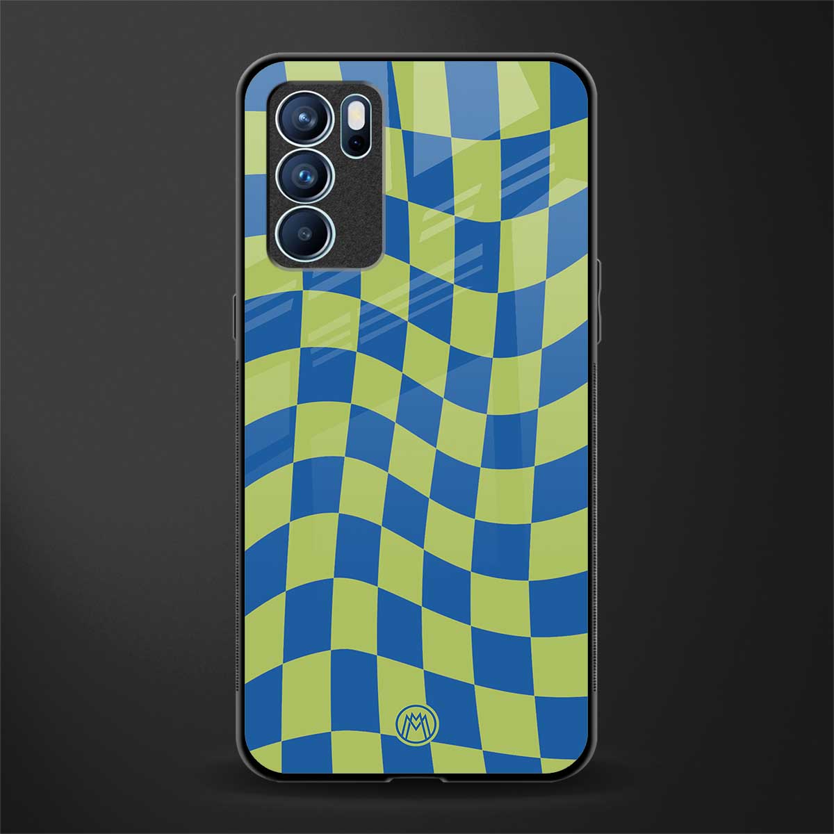 green blue trippy check pattern glass case for oppo reno6 5g image