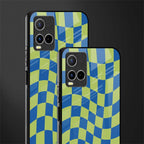 green blue trippy check pattern glass case for vivo y21s image-2