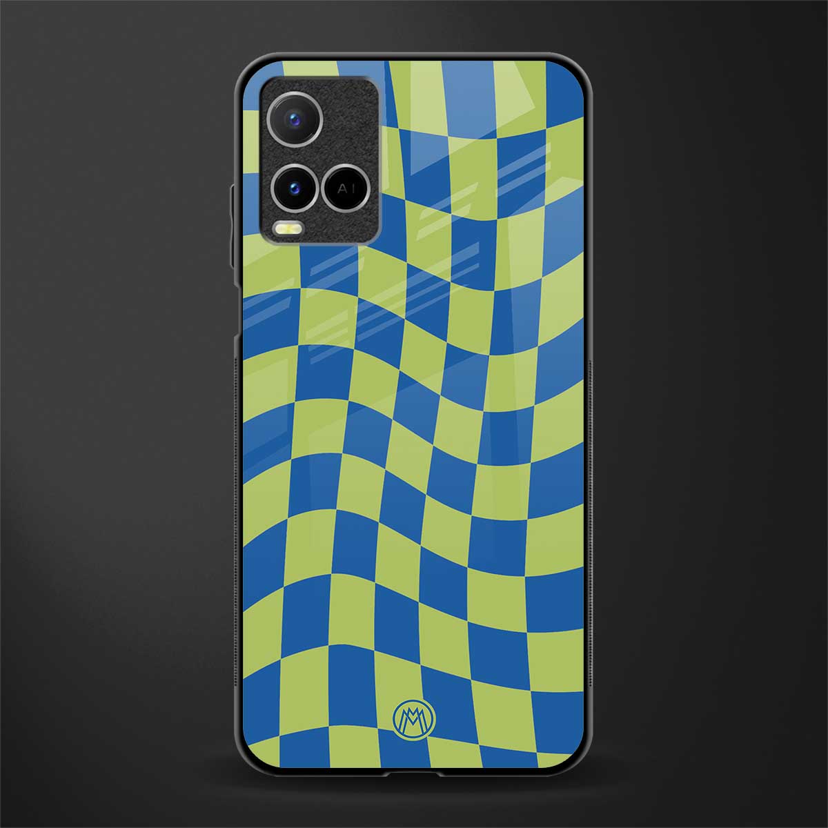 green blue trippy check pattern glass case for vivo y21t image