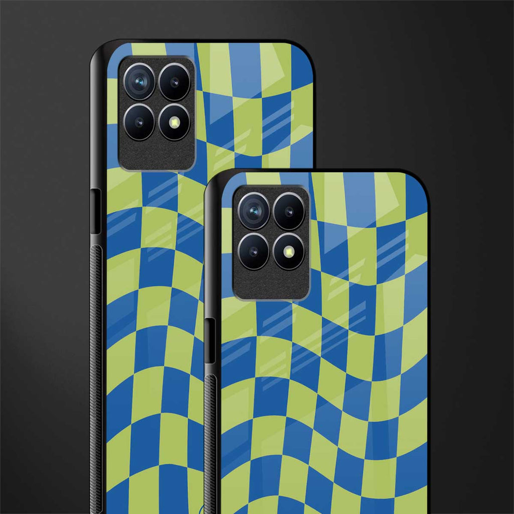 green blue trippy check pattern glass case for realme narzo 50 image-2
