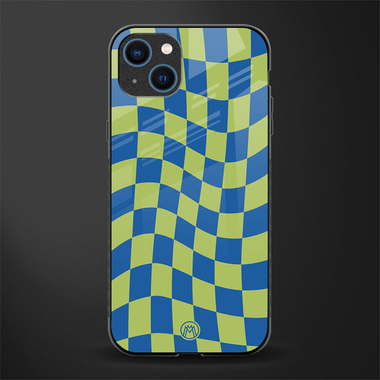 green blue trippy check pattern glass case for iphone 13 image