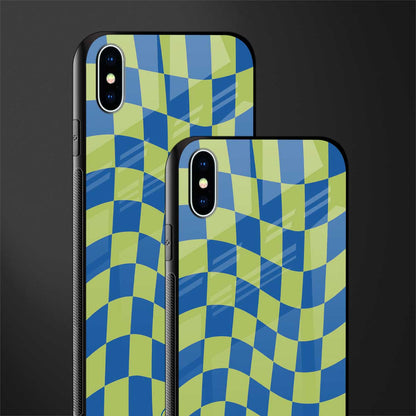 green blue trippy check pattern glass case for iphone xs max image-2