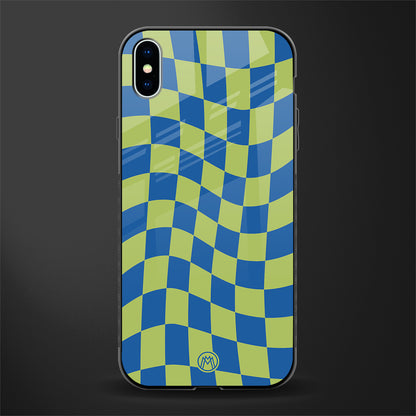 green blue trippy check pattern glass case for iphone xs max image