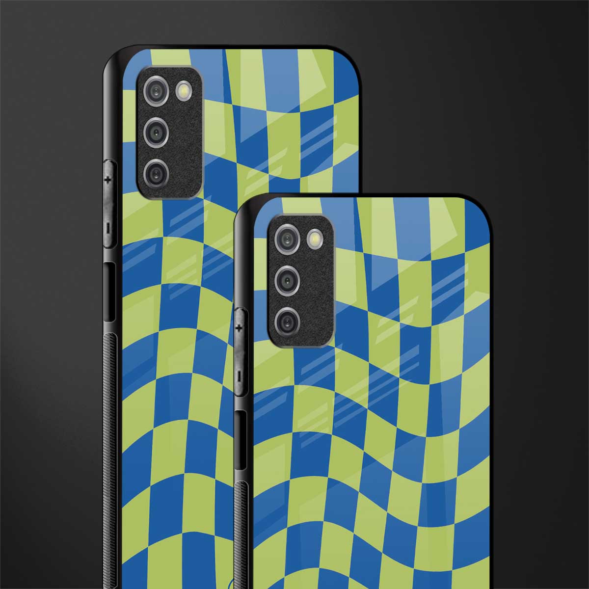 green blue trippy check pattern glass case for samsung galaxy a03s image-2