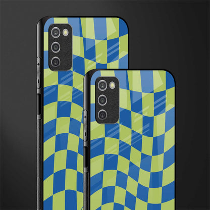 green blue trippy check pattern glass case for samsung galaxy a03s image-2