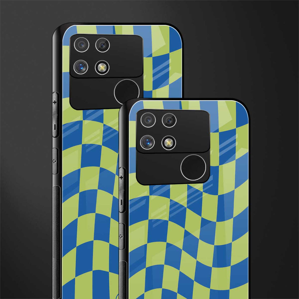 green blue trippy check pattern back phone cover | glass case for realme narzo 50a