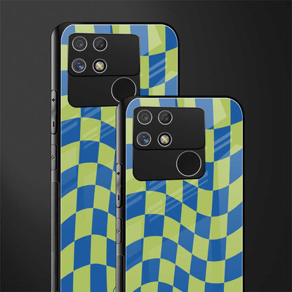 green blue trippy check pattern back phone cover | glass case for realme narzo 50a