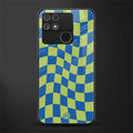 green blue trippy check pattern back phone cover | glass case for realme narzo 50a