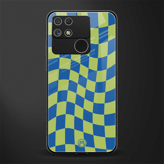 green blue trippy check pattern back phone cover | glass case for realme narzo 50a