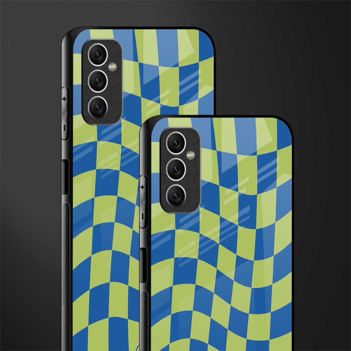 green blue trippy check pattern glass case for samsung galaxy m52 5g image-2