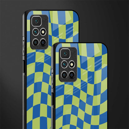 green blue trippy check pattern glass case for redmi 10 prime image-2