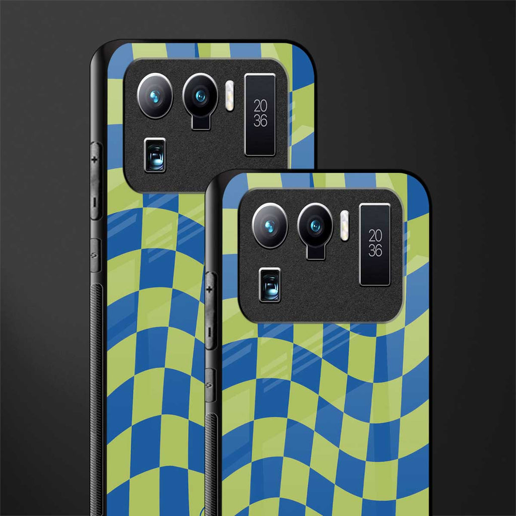 green blue trippy check pattern glass case for mi 11 ultra 5g image-2