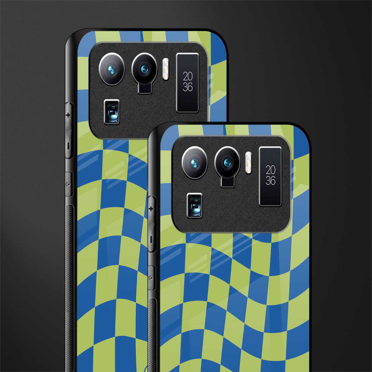 green blue trippy check pattern glass case for mi 11 ultra 5g image-2