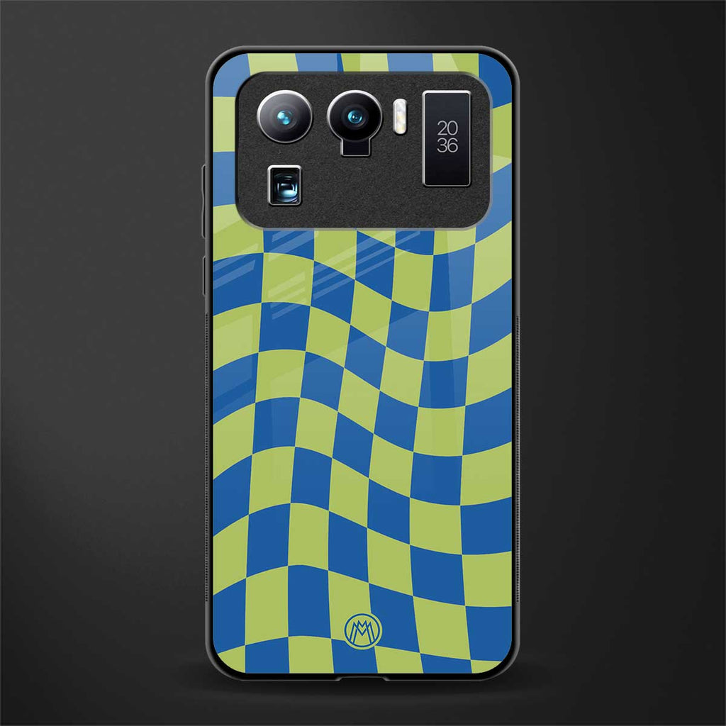 green blue trippy check pattern glass case for mi 11 ultra 5g image