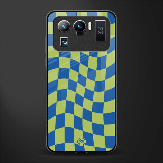 green blue trippy check pattern glass case for mi 11 ultra 5g image