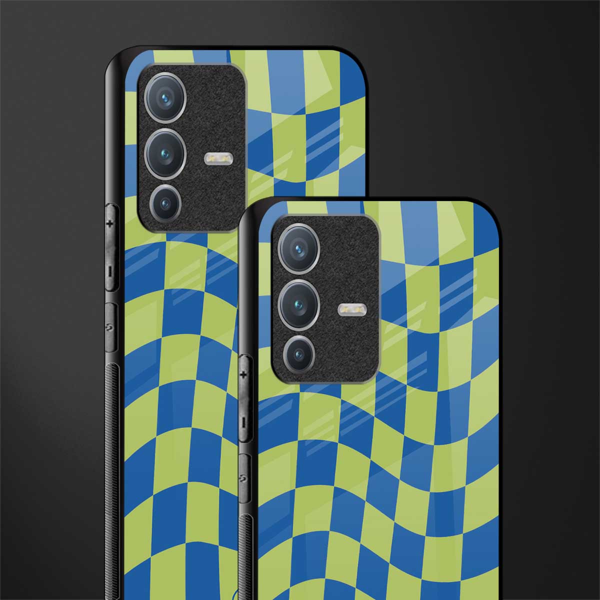 green blue trippy check pattern glass case for vivo v23 pro 5g image-2