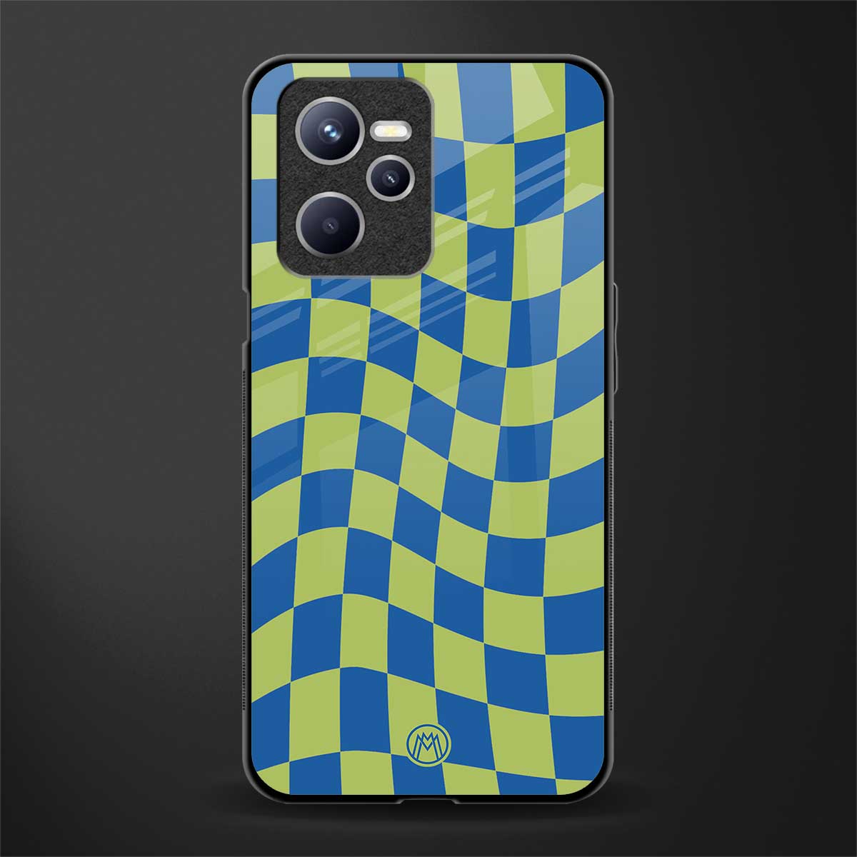 green blue trippy check pattern glass case for realme c35 image