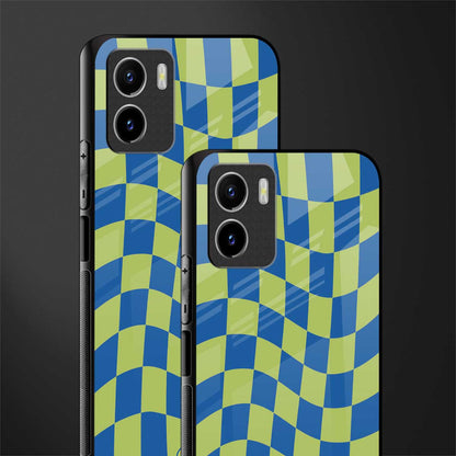 green blue trippy check pattern glass case for vivo y15s image-2