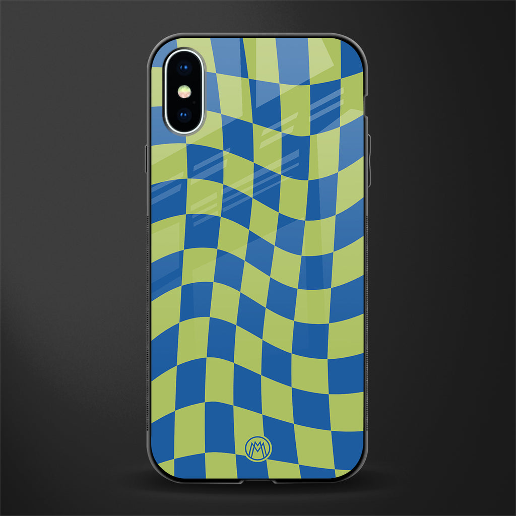 green blue trippy check pattern glass case for iphone xs image