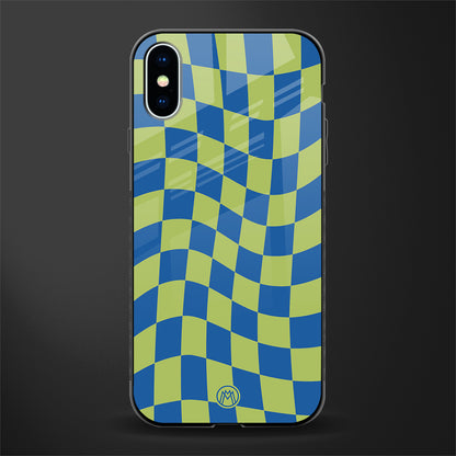 green blue trippy check pattern glass case for iphone xs image
