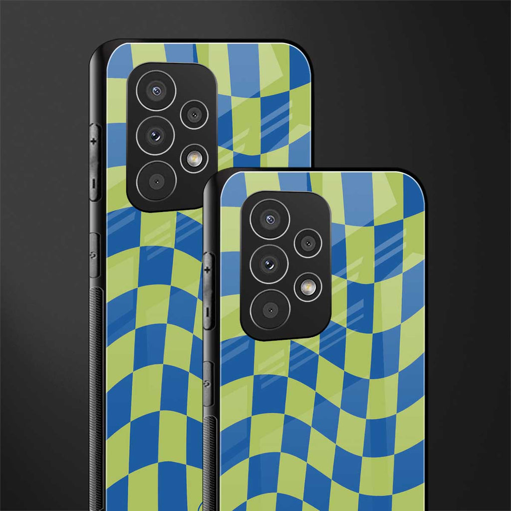 green blue trippy check pattern back phone cover | glass case for samsung galaxy a73 5g