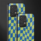 green blue trippy check pattern back phone cover | glass case for samsung galaxy a73 5g