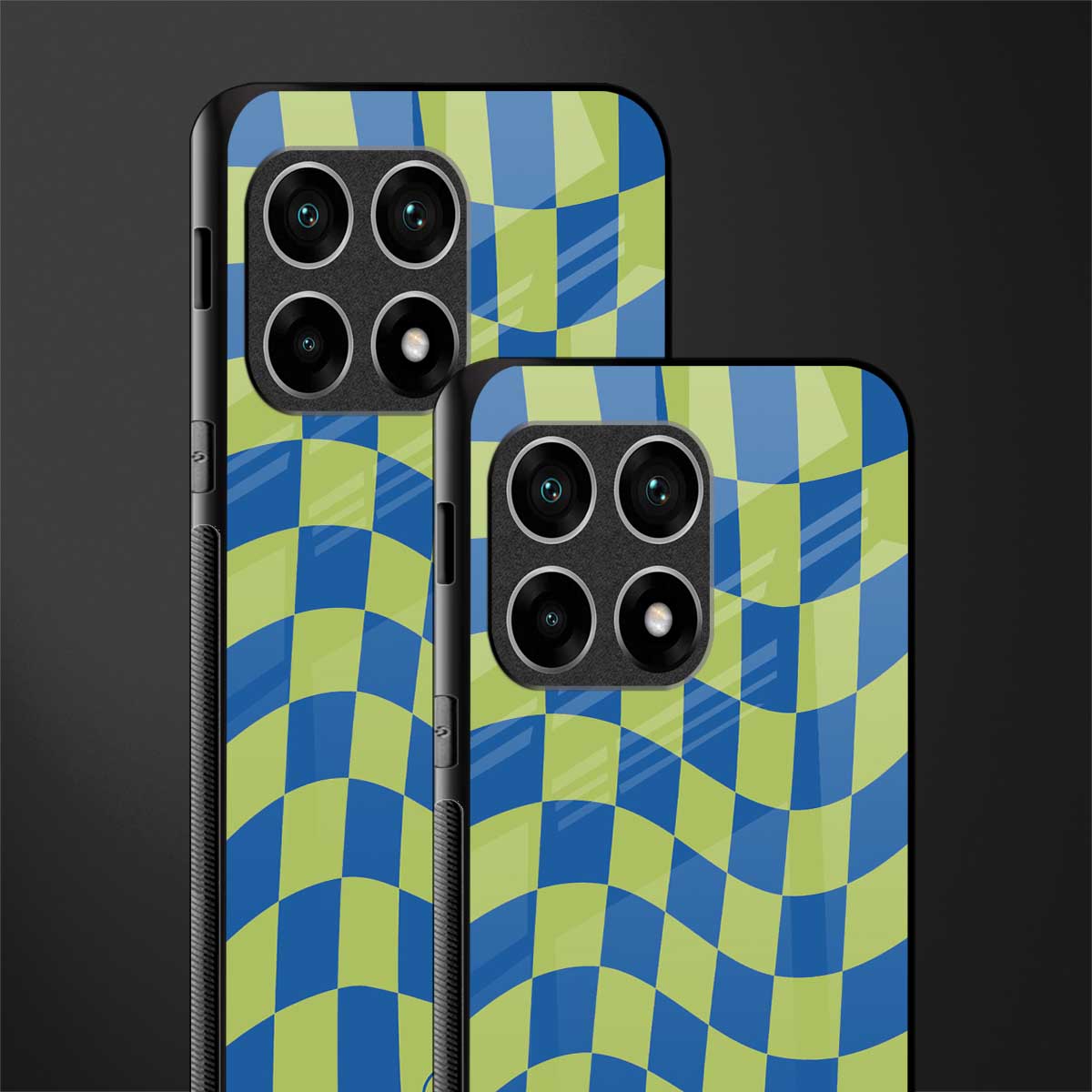 green blue trippy check pattern glass case for oneplus 10 pro 5g image-2