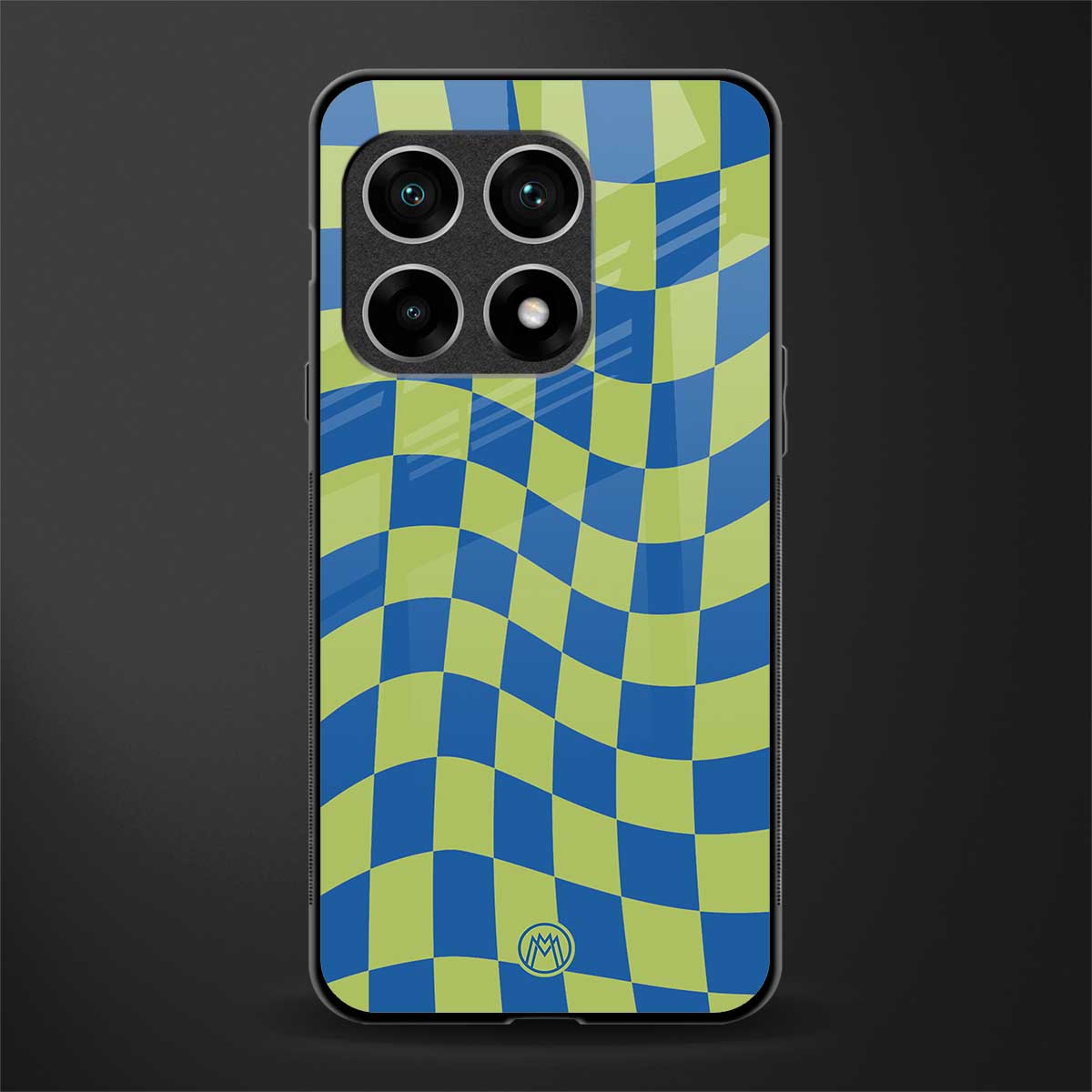 green blue trippy check pattern glass case for oneplus 10 pro 5g image