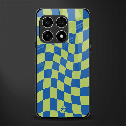 green blue trippy check pattern glass case for oneplus 10 pro 5g image