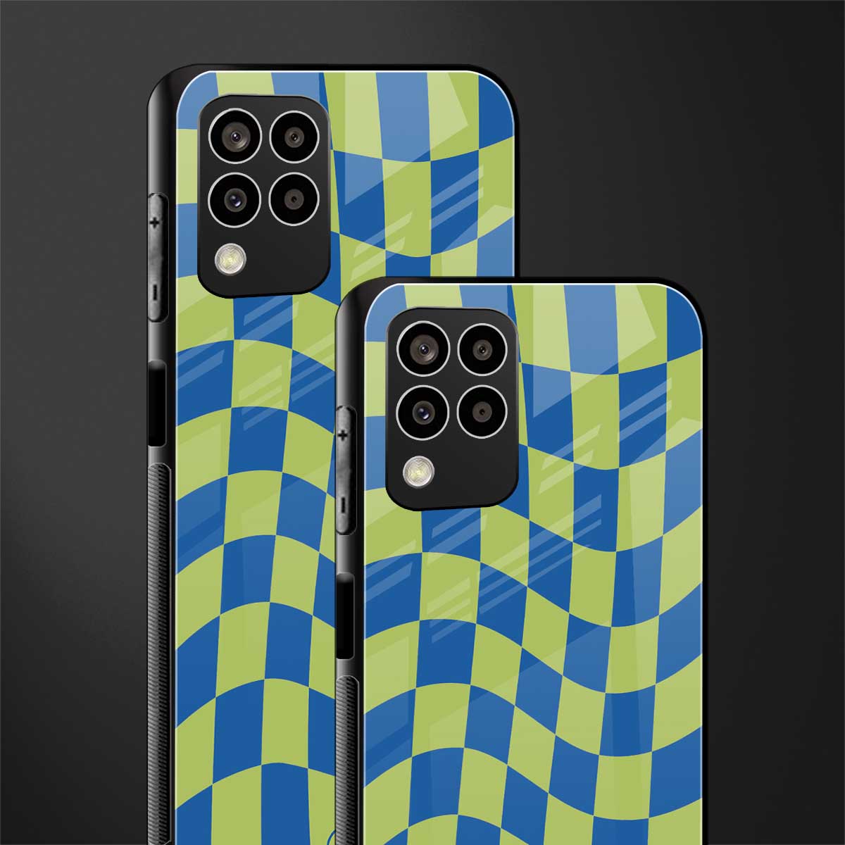 green blue trippy check pattern back phone cover | glass case for samsung galaxy m33 5g