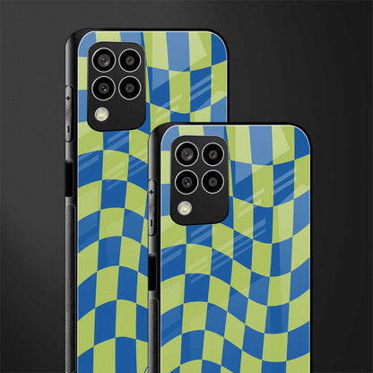 green blue trippy check pattern back phone cover | glass case for samsung galaxy m33 5g