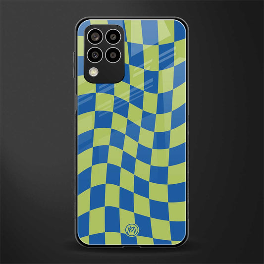 green blue trippy check pattern back phone cover | glass case for samsung galaxy m33 5g