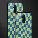 green blue trippy check pattern glass case for oneplus 7t pro image-2