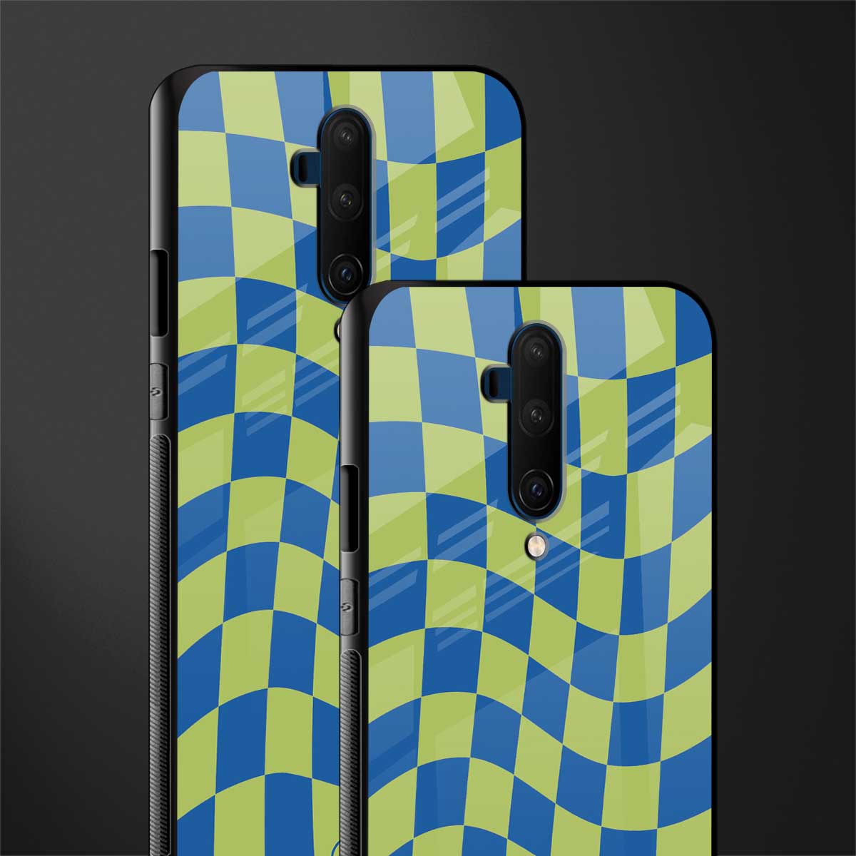 green blue trippy check pattern glass case for oneplus 7t pro image-2