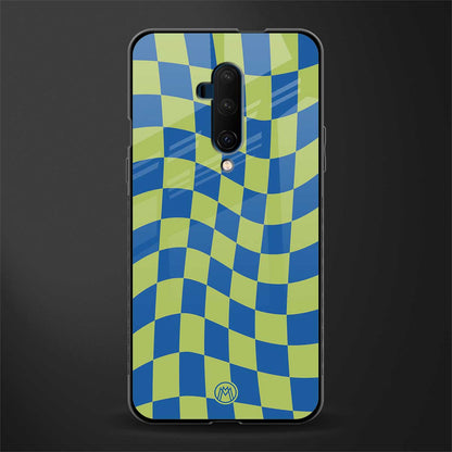 green blue trippy check pattern glass case for oneplus 7t pro image