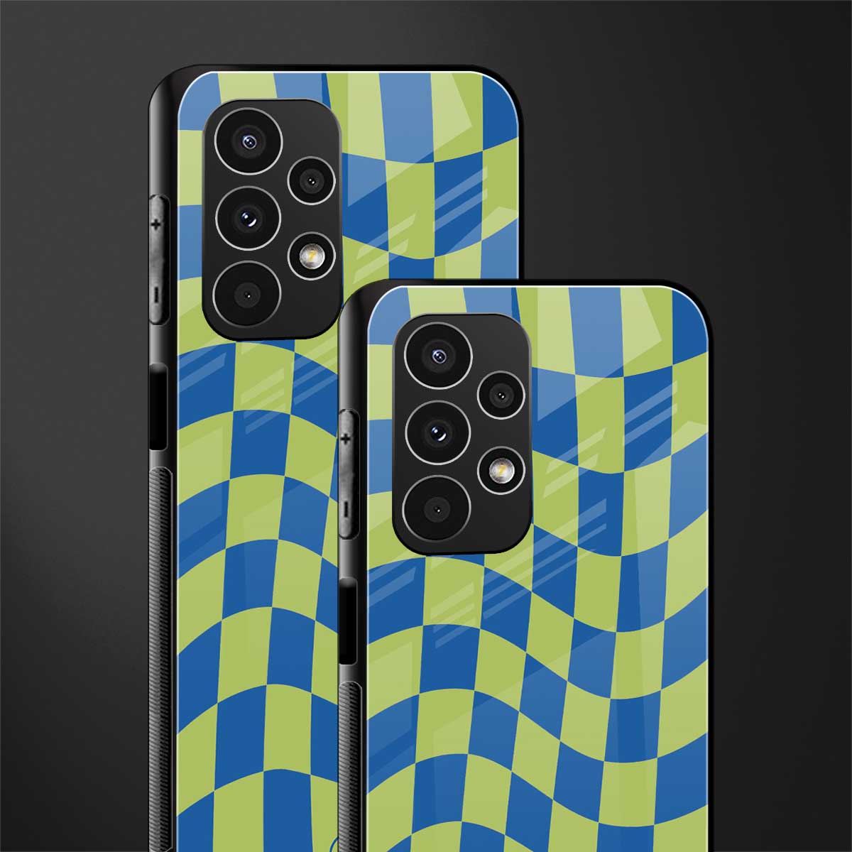 green blue trippy check pattern back phone cover | glass case for samsung galaxy a13 4g