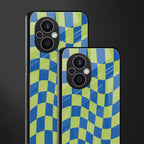 green blue trippy check pattern back phone cover | glass case for oppo f21 pro 5g