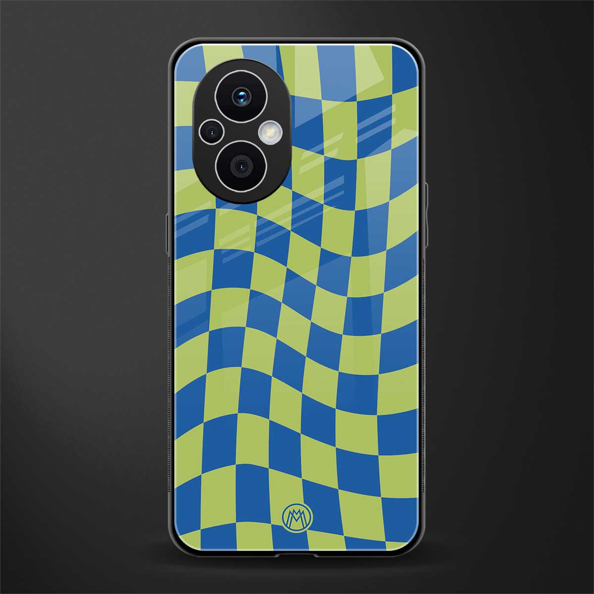 green blue trippy check pattern back phone cover | glass case for oppo f21 pro 5g