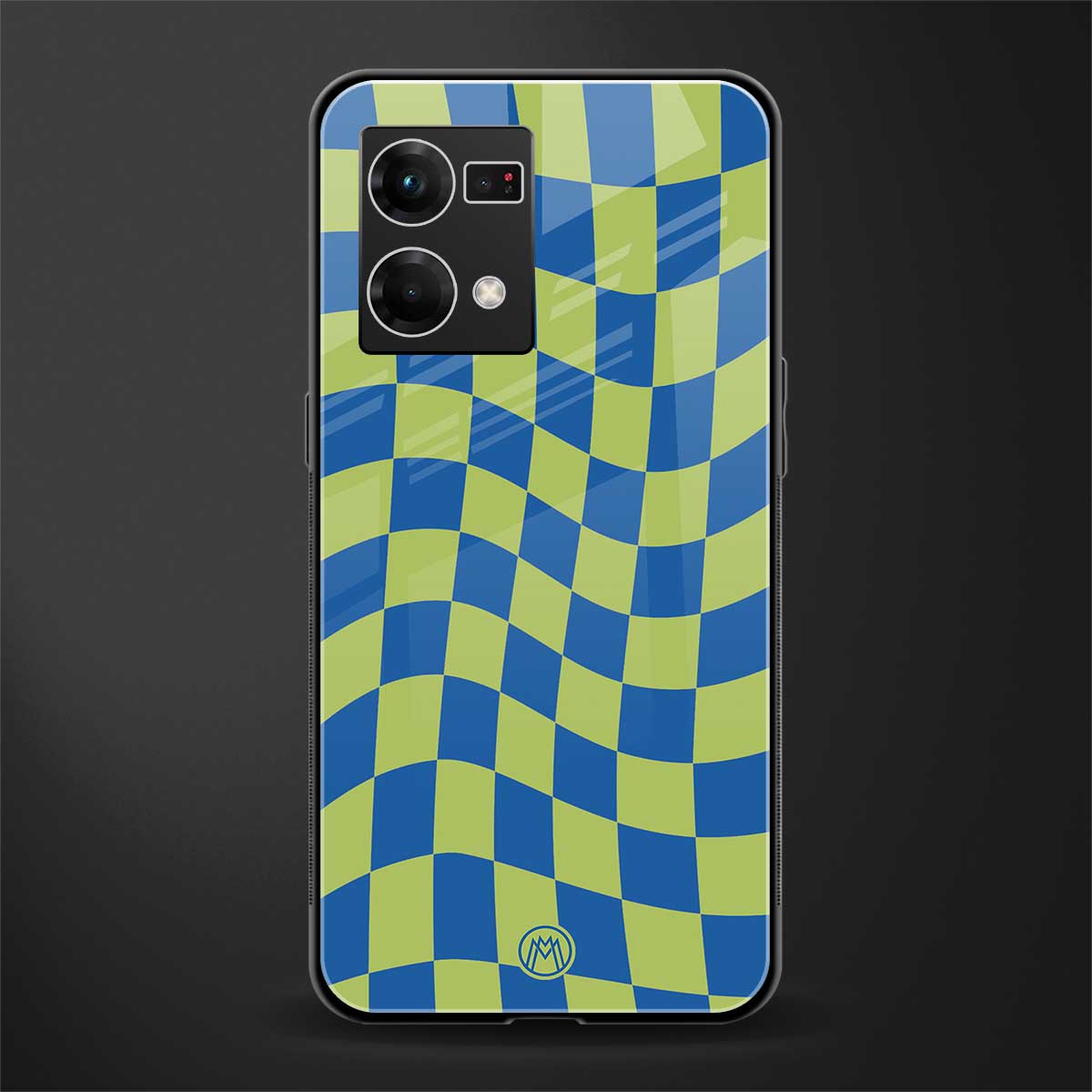 green blue trippy check pattern back phone cover | glass case for oppo f21 pro 4g