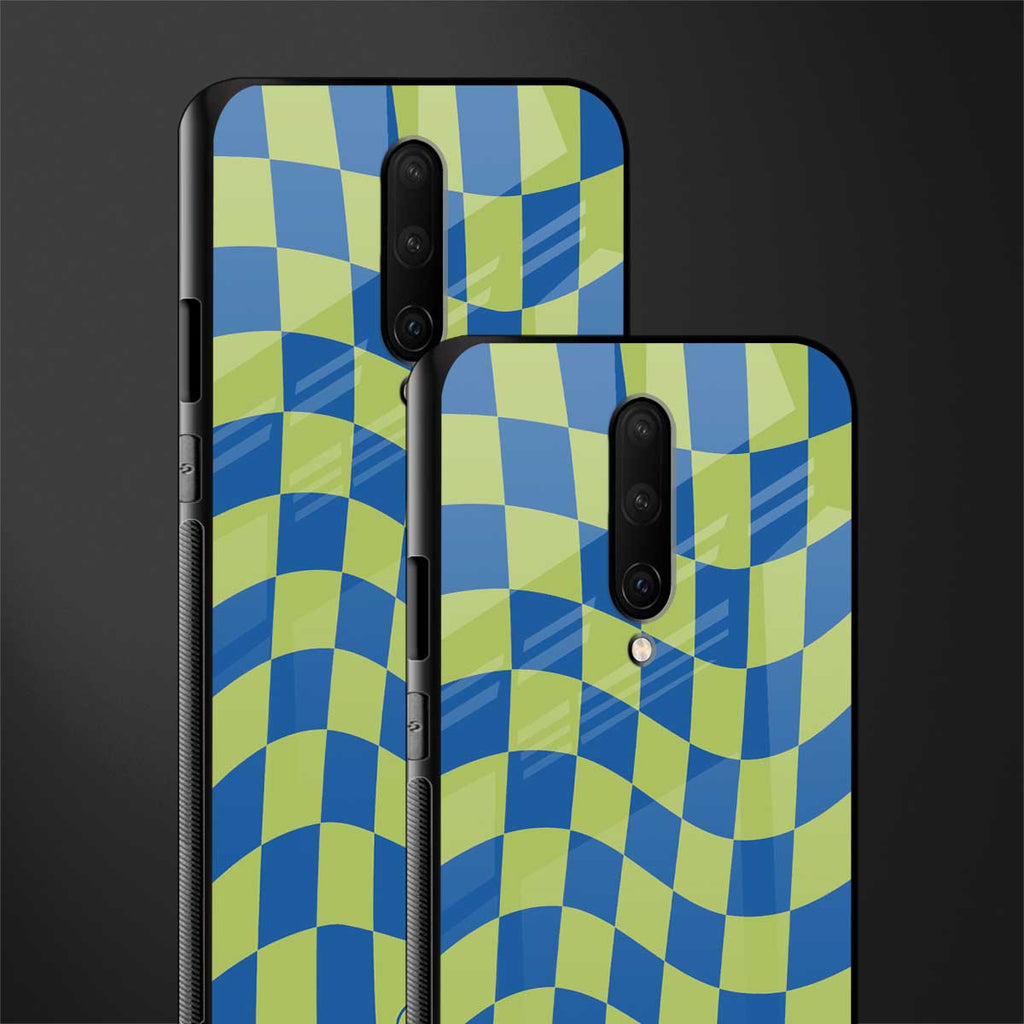 green blue trippy check pattern glass case for oneplus 7 pro image-2