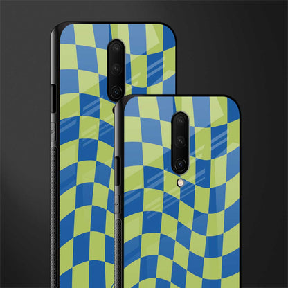 green blue trippy check pattern glass case for oneplus 7 pro image-2