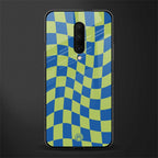 green blue trippy check pattern glass case for oneplus 7 pro image