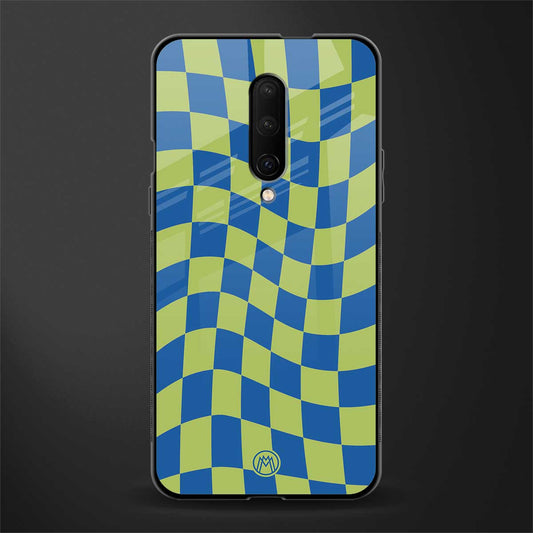 green blue trippy check pattern glass case for oneplus 7 pro image