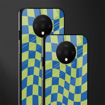 green blue trippy check pattern glass case for oneplus 7t image-2