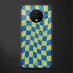 green blue trippy check pattern glass case for oneplus 7t image