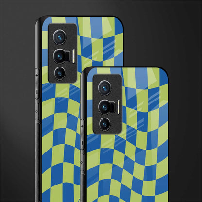 green blue trippy check pattern glass case for vivo x70 image-2