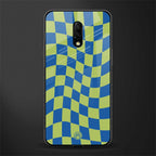green blue trippy check pattern glass case for oneplus 7 image