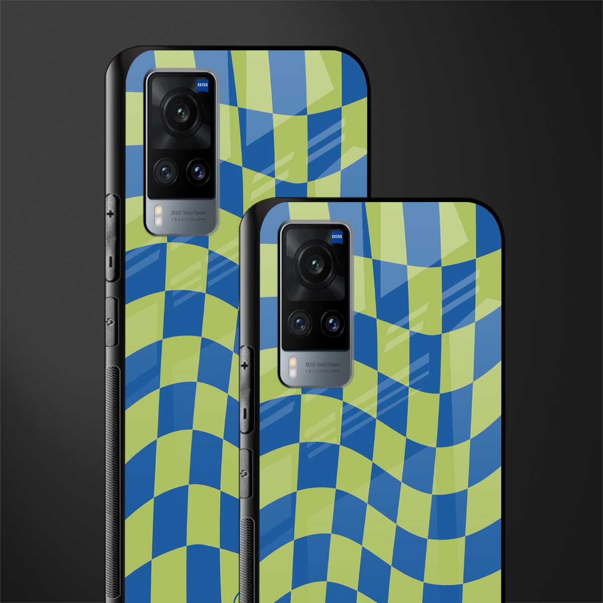 green blue trippy check pattern glass case for vivo x60 image-2