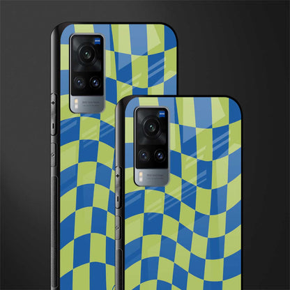 green blue trippy check pattern glass case for vivo x60 image-2